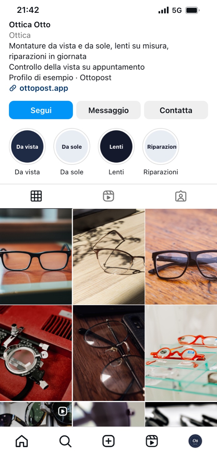 Profilo Instagram di esempio: Ottica Otto