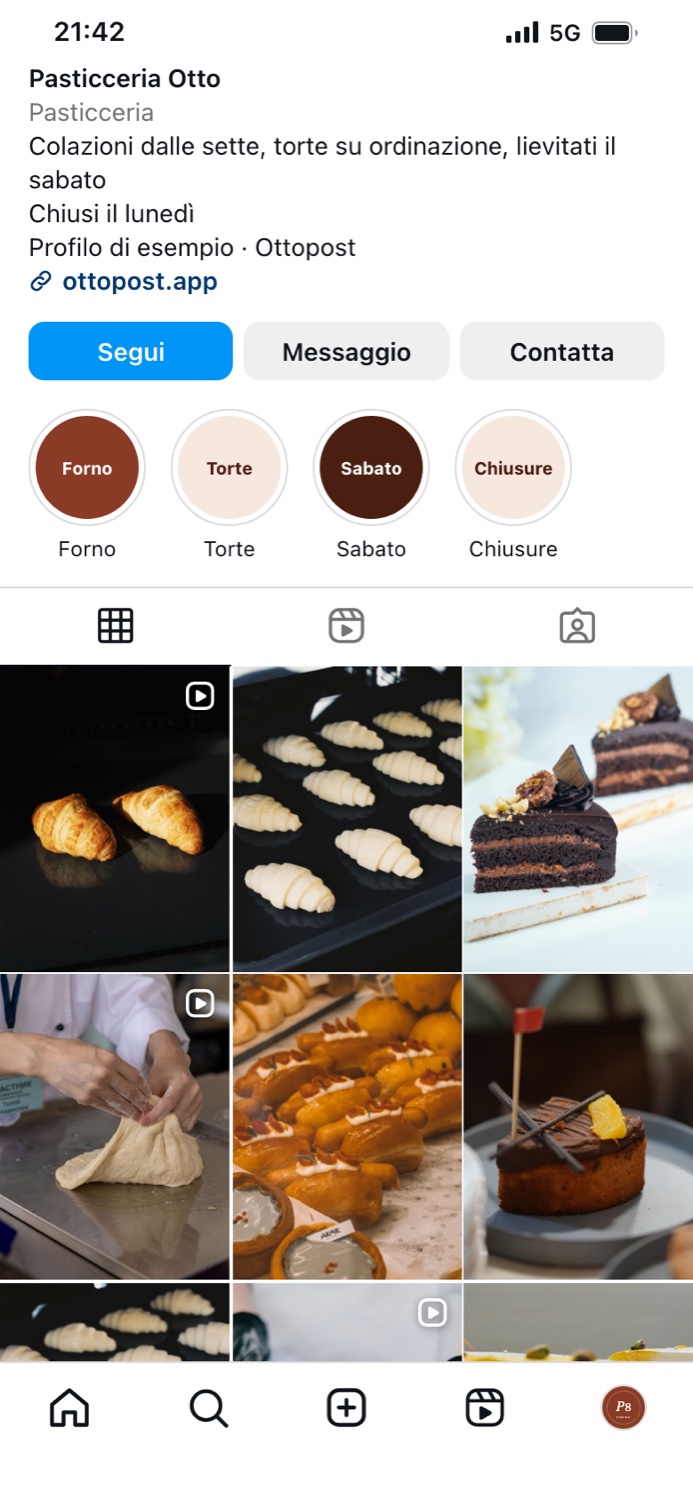 Profilo Instagram di esempio: Pasticceria Otto